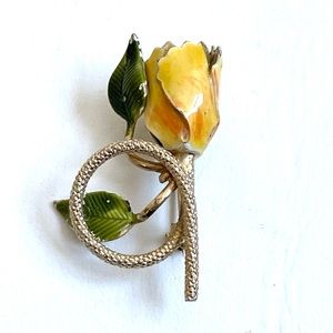 SIGNED VINTAGE ALICE CAVINESS YELLOW GOLD TULIP BROOCH MINI PIN ENAMEL PAINT